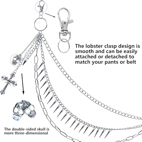 Jean Chain, DIY Layered Wallet Chain for Men Women, Biker Cross Chains for Pants, Rock Jeans Chain with Rivet, Hip Hop Punk Goth Accessories2