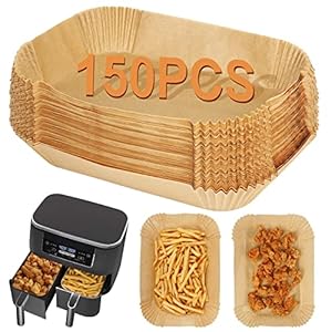 BYKITCHEN 150 PCS Air Fryer Liners for Ninja Dual, Air Fryer Accessories for AF300UK/AF400UK, Rectangle Parchment Paper for Ninja Foodi,Tower, Salter and Other 7.6L to 9.5L Dual Zone Airfryer