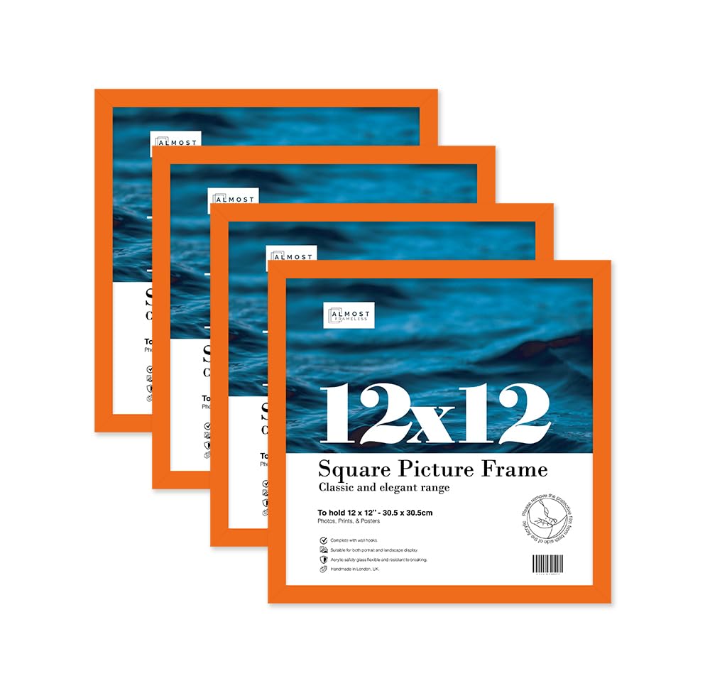 Almost Frameless 12x12 Orange Picture Frame Set of 4, Display 12x12 Picture Gallery Wall, Poster, Photo, Artwork, or Print, Orange, Square โ image 1
