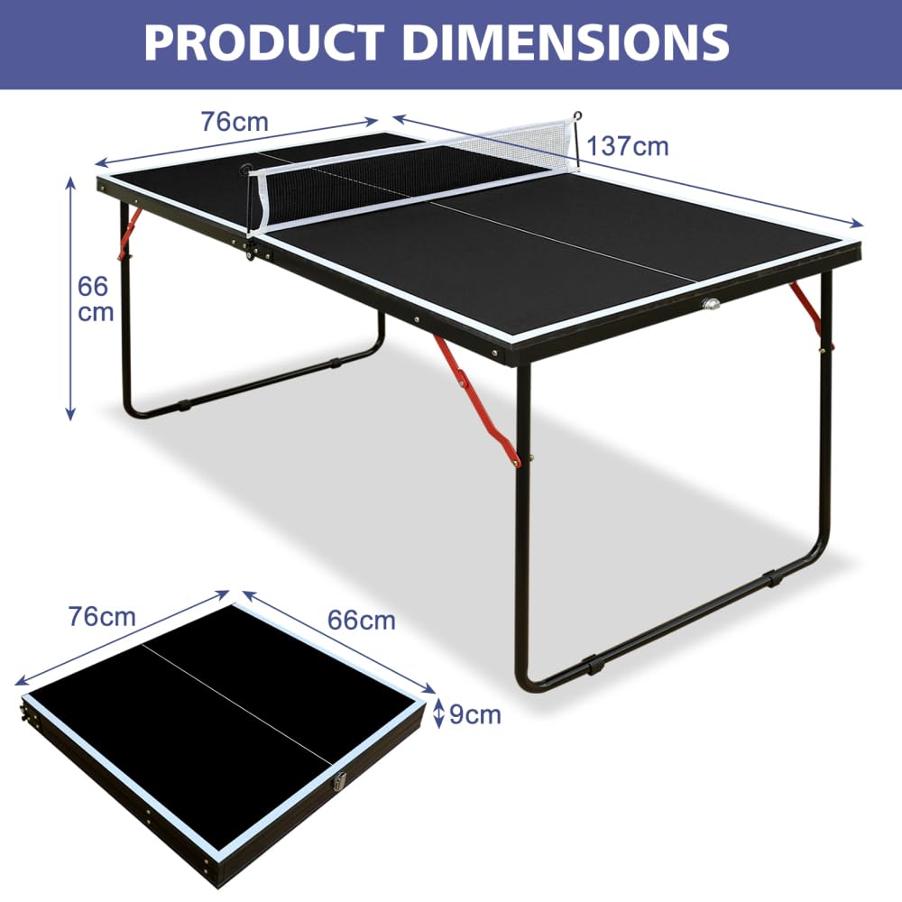 Tavolo da ping pong pieghevole con set, tavolo da ping pong portatile con racchette in rete e palline per giochi interni ed esterni