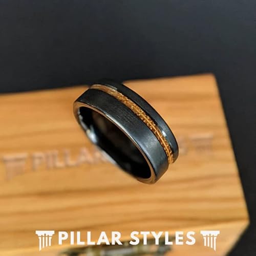 Pillar Styles Black Whiskey Barrel Rings For Men Unique Wedding Band 8Mm Tungsten And Wood Rings Bourbon Barrel Wooden Ring Couples Ring Set thumb #1