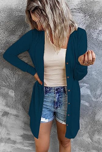 Womens Lightweight Cardigan Sweaters For Summer Drape Open Front Cardigan V Neck Dusters Navy M #TOP1