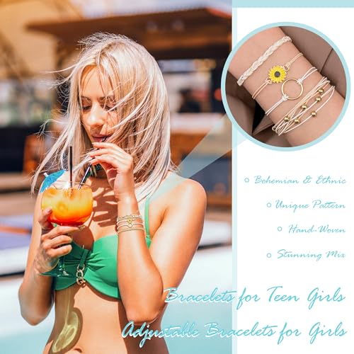choice of all Cute Bracelets Sunflower Bracelet Boho Surfer Friendship Bracelet Adjustable String Blue Bracelet for Women Trendy Jewelry Gifts3