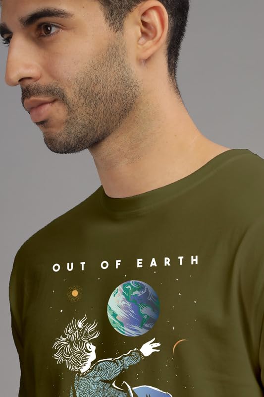 Image of XENOVAURBAN Men's Graphic Printed RN-Earth Round Neck Regular and Plus Size Cotton T-Shirt