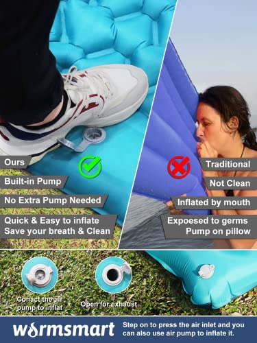 warmsmart Self Inflating Camping Mat, Widen & Thicken Sleeping Pad with Built-in Pump, Compact Lightweight Mat Pillow, Portable Inflatable Mattress for Outdoor Backpack Hiking, Blue - Image 3