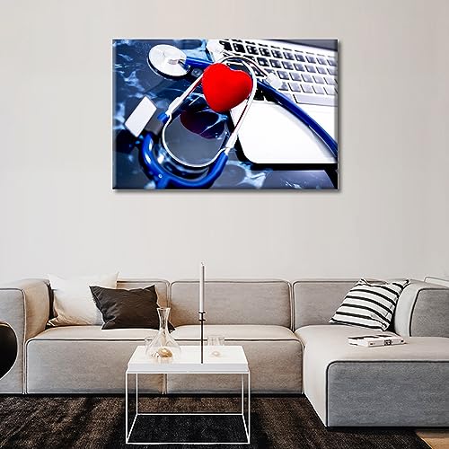 Image of Medical Stethoscope on Film X-Ray Wall Painting 1 Panels Medical Instrument Canvas Wall Art Laboratory Wall Art for Living Nosocomium Giclee Print Stretched and Framed Ready to Hang (24 inchWx36 inchH)