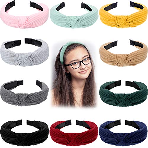 10 Pieces Bow Knot Headband Twist Knot Hairbands Cross Knot Headband Wide Headbands Hair Accessory for Women Girls Costume Supplies