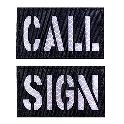 2 Pack Custom 2x3.5 inch Reflective Call Sign Laser Cut Patch (Black)