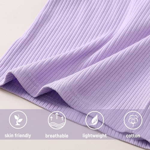 Image of OPAWO Toddler Girl Shirts Short Sleeve Ribbed Cotton Baby Tee Girls Tops | Polka dot tulle puff sleeves, Super soft and lightweight, Solid color, Versatile, Fit for summer, 12 Months to 8 Years