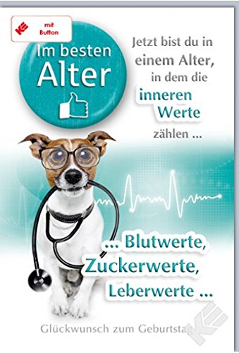 Geburtstagskarte Für Männer „Im Besten Alter“ – Mit Button & Umschlag, 11,5x17 Cm