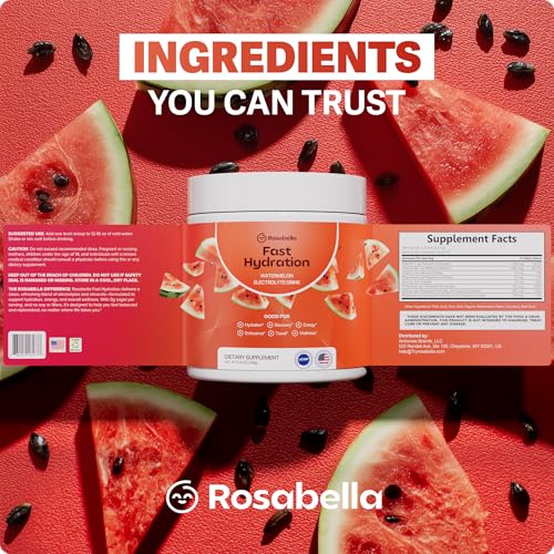 Image of Rosabella Electrolyte Drink Powder - Watermelon - Sugar-Free Hydration Drink Mix - Electrolytes Powder with Sodium, Potassium, Magnesium, Calcium - Travel Jar - 30 Servings (5.6 oz)