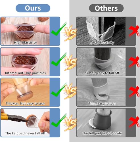 16 PCS Clear Silicone Chair Leg Floor Protectors, Silicone Chair Leg Caps with Wrapped Felt, Chair Leg Covers Smooth Moving Chair Feet Protectors, No Scratches No Noise, (Round, 0.75") - Image 8