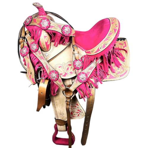 Barrel Brown Wolfstone Classic Barrel Racing Western Horse Saddle Starter Kit Pink/Beige Leather English Riding Horse Saddle Tack Set Equestrian Horse Riding Saddle Combo Pack Set of 4 pcs (12'')