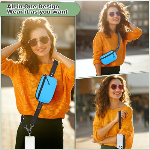 Image of YFWE Clip and Go Strap for Phone with Wallet Crossbody, Adjustable Phone Lanyard with Detachable RFID Wristlet Wallet & Ultra-Thin 360 Rotatable Metal Tabs for All Smartphones (Blue)
