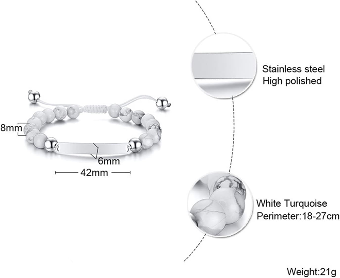 Daesar Stainless Steel Chain Bracelet Men Agate Bead Dog Tag Engraved Daddy Bangle Bracelets for Men ID Bracelet for Father Gift