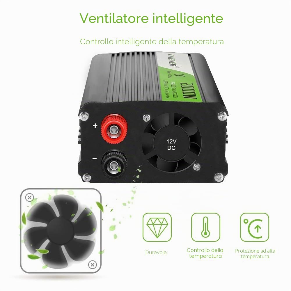 Inverter Auto Onda Pura 2000W 12V 220V Convertitore DC 12 V a 220V Porte USB 2.1A Caricatore da auto 1 pc Nero