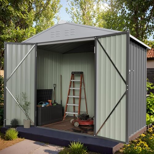 Image of GUNJI 8 x 6 FT Shed Outdoor Storage Shed Metal Garden Shed with Lockable Door Outside Waterproof Tool Shed for Backyard, Patio, Lawn (Gray)