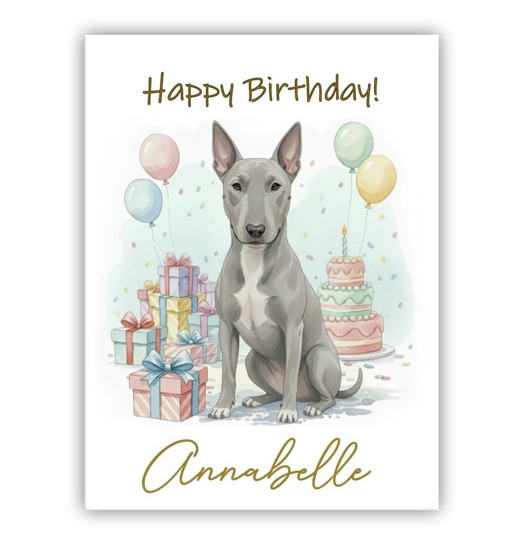 Personalised Birthday Card From the Dog – Add Any Name – Multiple Breeds Available – Dogs Lover Gift (• Bull Terrier grey)