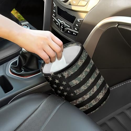 Image of Black American Flag Car Trash Bag, Car Trash Can - Cute, Portable, Collapsible for Back Seat, Floor, or Hanging Headrest Waste Basket - Car Garbage Accessory