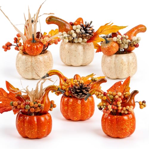 winemana Fall Decorations for Home Table Centerpiece Fake Pumpkin Decor | Set of 6 Artificial Pumpkins Thanksgiving Autumn Decor, For Mantel Office Bathroom Kitchen
