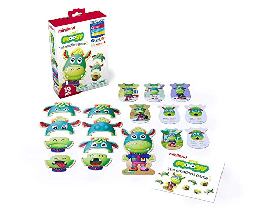Miniland Educational - Emo Moogy, The Emotions Board Game - Fun Activity for Teaching Children About Their Feelings, Educational Playset for Communication and Social Skills (96280)