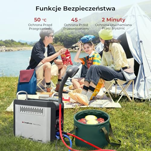 CAMPLUX Nano 3 Pro Aquecedor de Agua a Gás com Bomba de Agua, 3 L/min, Butano (28-30 mbar)/ Propano (37 mbar), para Autocaravana, Campismo