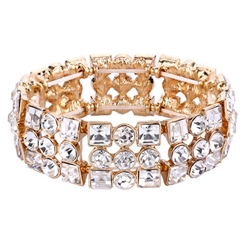 EVER FAITH Women's Austrian Crystal Art Deco Cross Elastic Stretch Bracelet Clear Gold-Tone