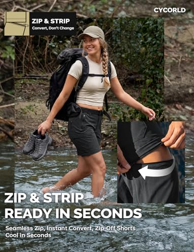 Image of Cycorld Women's-Hiking-Pants-Convertible Quick-Dry-Stretch-Lightweight Zip-Off Outdoor Pants with 5 Deep Pockets