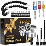 Tietoc 19pcs Flexible-Drill-Bit-Extension Set, Stocking Stuffers Gifts for Men Screwdriver Bit Kit, Present Ideas Gifts for Dad Adults Mens Gifts Christmas, Hex Shank 105°Right-Angle-Drill-Attachmen