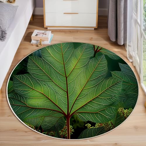 Tapis rond de nervures des feuilles en vert émeraude de 80 cm de diamètre pour chambre douce - 7