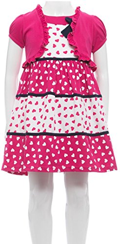 Image of ToBeInStyle Girls Two Piece Short Sleeve Dress and Matching Bolero Crop Cardigan Assorted Prints Cotton Blend Summer Outfit