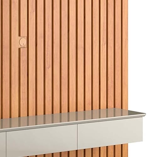 Painel Ripado 180x184cm Para Tv 75 Polegadas Antares Patrimar Cinamomo/off White