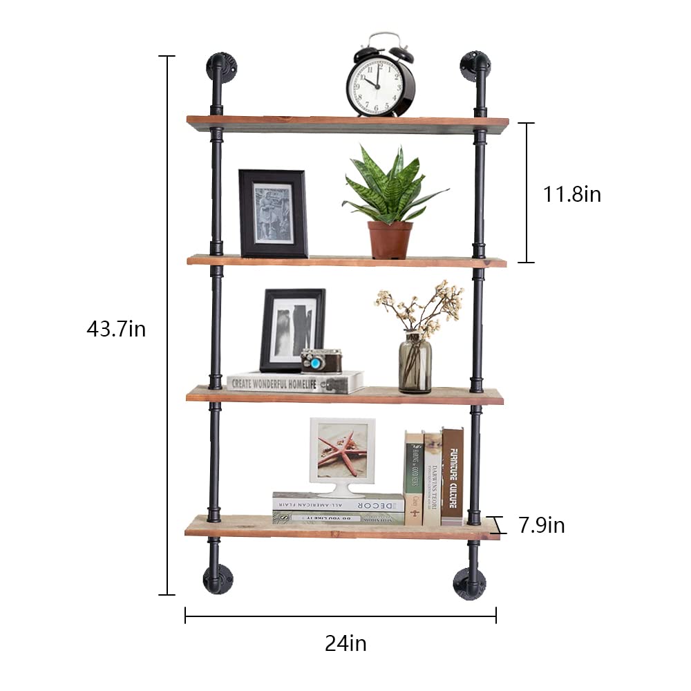Industrielles Rohrregal zur Wandmontage, 61 cm rustikale Metallrohrregale, 4 Ebenen schwebende Wandregale, Wandregal Einheit Bücherregal Hängende Wandregale, Bauernhaus Küche Bar Regal