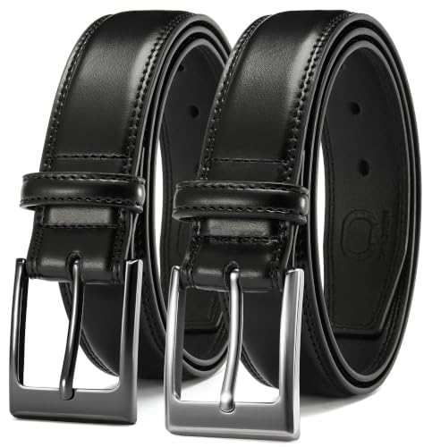 Image of CHAOREN Leather Dress Belt Men 2 Pack - 1 3 /8 inch Mens Belts for Work Business Casual Jeans