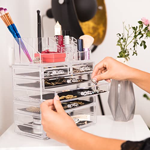 Relaxdays Make Up Organizer mit Schubladen, stapelbares Kosmetikregal f. Schmuck u. Make Up, Schminkaufbewahrung, weiß, 14 x 24 x 30 cm 2