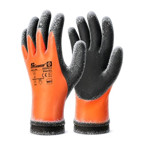 Schwer 2 Pairs 100% Waterproof Winter Work Gloves Latex Coated, CR3302-1, L