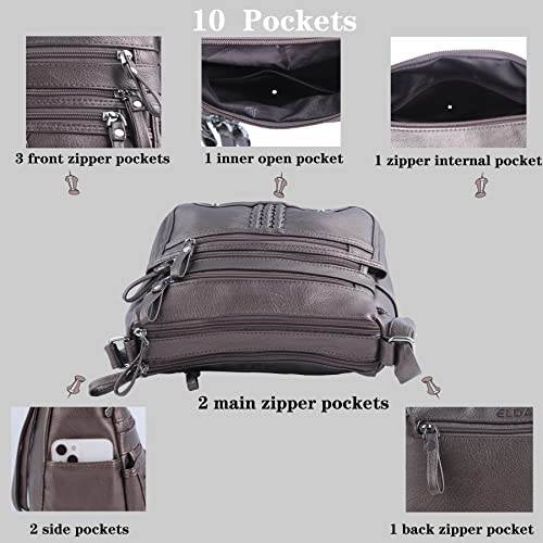 Image of ELDA 10 Pockets Crossbody Purse for Women Medium Pocketbooks Ladies Soft PU Leather Shoulder Bag Ladies Top Handle Satchel