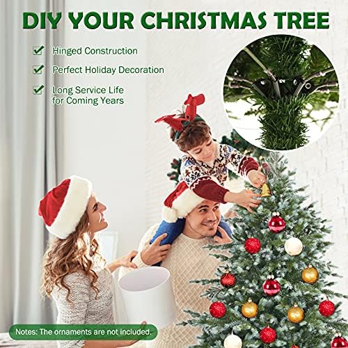 COSTWAY 6FT Christmas Tree, Luxury Artificial Xmas Full Tree with 892 Branch Tips and Foldable Metal Stand, Christmas Decoration for Indoor Outdoor