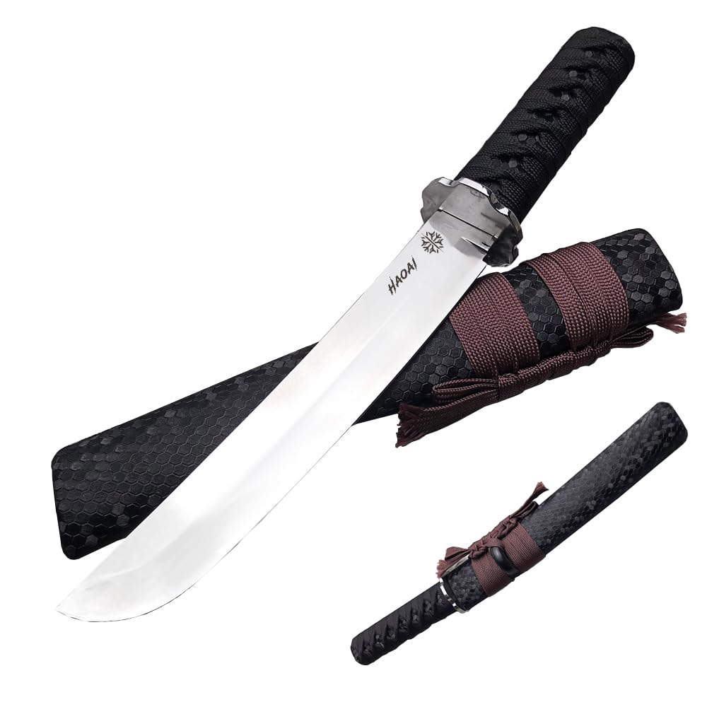 Coltello da bushcraft Coltello da esterno giapponese tanto con tradizionale avvolto con cotone Il fodero laccato nero (saya) e la ghisa tsuba per la caccia e la sopravvivenza del campeggio VG-10