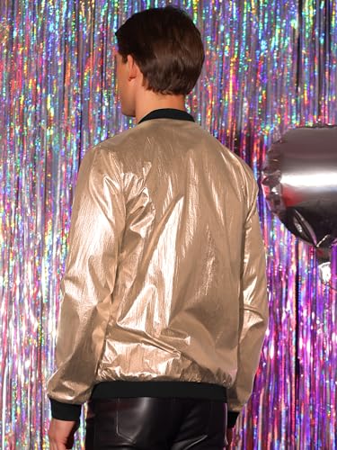 Lars Amadeus Metallic Jacket for Men's Zipper Up Shiny Party Bomber Varsity Jackets3