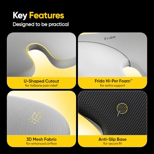 Image of Frido Ultimate Car Wedge Seat Cushion | Memory Foam Cushion with Coccyx Tailbone Cutout | Relieves Hip Pain & Tailbone Pain, Lower Back Pain | Weight <120 kg | Grey (Pack of 1)