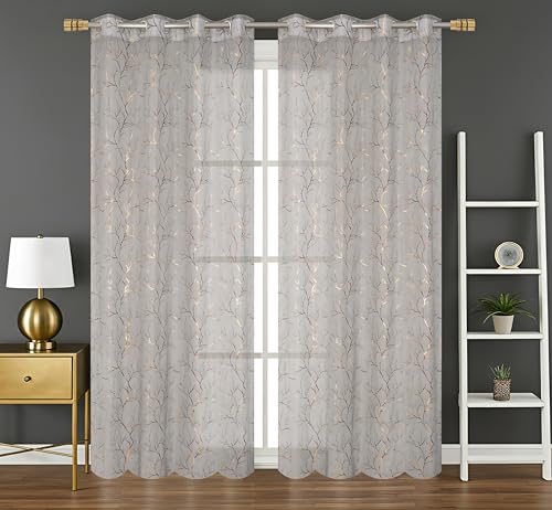 Image of Homefab India Multi Foil Transparent Sheer Curtain - 9 X 4 Feet, Long Door Curtains, Grey, Pack of 1 Piece