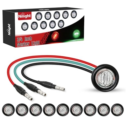 Image of Nilight 3 /4 Inch Dual Color Marker Light Red Brake Green Clearance Lights | 10PCS Auxiliary Side Lamp w /3 Pin Plug IP68 Waterproof Fits Trailers Trucks Campers RVs ATVs UTVs
