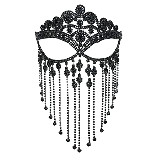 MineSign Tassel Mask chain for Women Fringe Masquerade Head Chain Rhinestone Face Jewelry for Halloween PartyCosplay