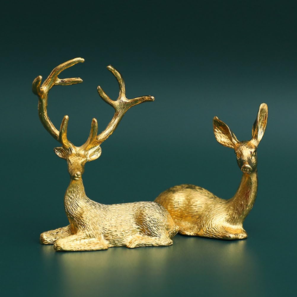 HOMSFOU 2pcs Deer Sculptures Reindeer Desk Topper Deer Miniatures Farm Animal Statues Feng Shui Decoraciones Para Salas De Casa Metal Decor Living Room Decoration Candlestick Desktop - Image 3