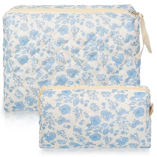 Neceser Maquillaje Mujer Bolsa de Maquillaje Tela Neceser Viaje Organizador de Cosméticos Acolchado Bolsa de Aseo Makeup Bag Grande y Pequeño para Viajes Uso Diario Regalos (Azul)