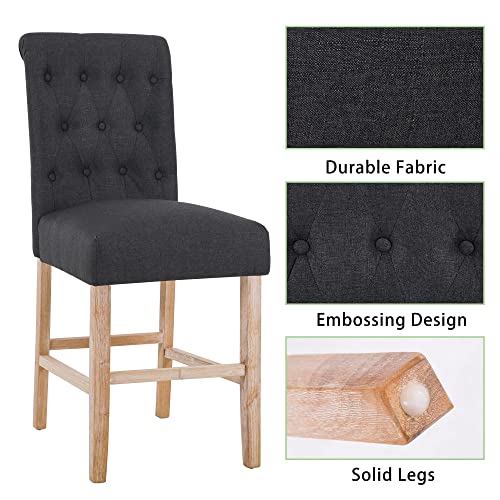 Dagonhil 24 Inches Counter Height Bar Stools Set Of 4, French Country Upholstered Bar Chairs With Backs And Unfinished Wood Legs, Charcoal #TOP6