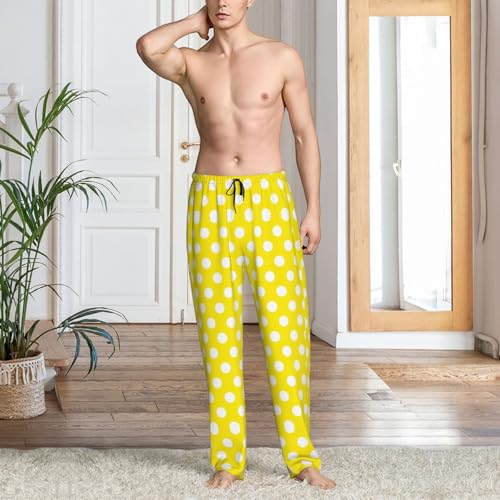 Mens Pajama Pants - Yellow Polka Dot Print (B) Soft Sleep Lounge Pants For Men, Casual Pj Bottoms With Pockets2