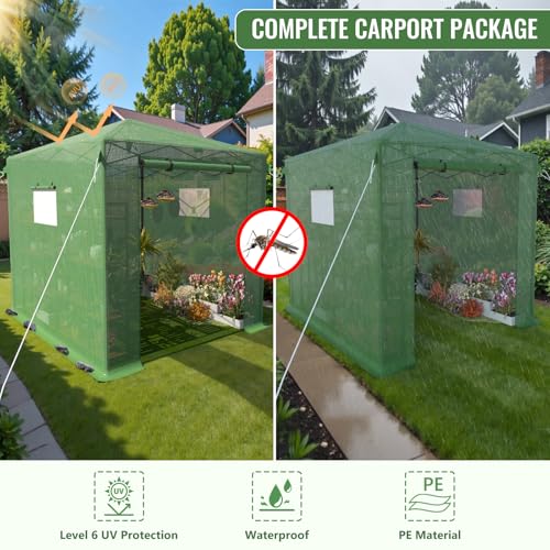 Image of 8x6 FT Pop Up Greenhouse for Outdoors, Walk-in Greenhouse with PE Cover
