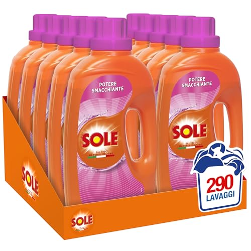 Sole Detersivo Lavatrice Liquido Potere Smacchiante 290 Lavaggi, Formula Igienizzante, 10 Confezioni da 29 Lavaggi